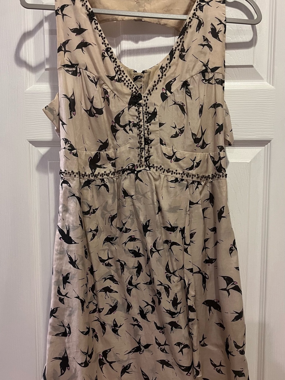 leifsdottir Beige Dress with Black Bird Print